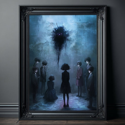 High-resolution digital illustration featuring a captivating blend of dark academia and manga style, with intricate details, expressive characters, and dramatic lighting.