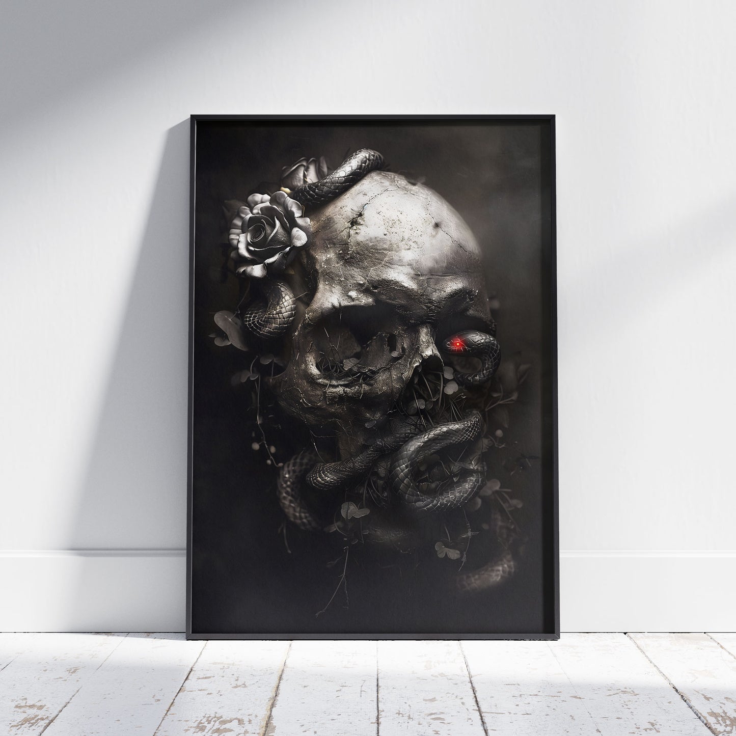Black Snake and Skull Poster, Macabre Dark Art Print