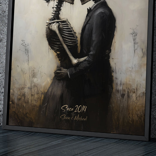 Personalized Skeleton Love Story, Gothic Skeletal Romance Painting, Macabre Fine Art Print