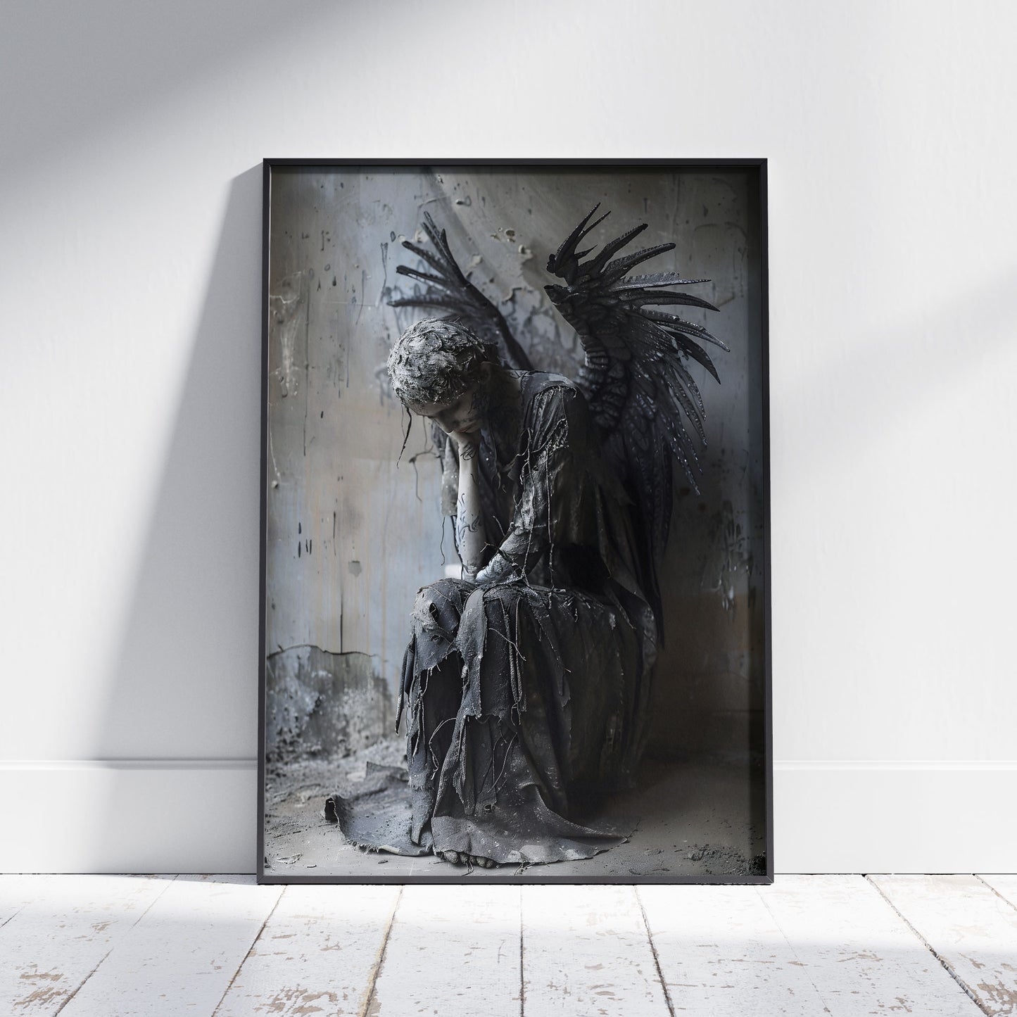 Broken Angel Lost in Thoughts Poster - Ethereal Dark Art Print