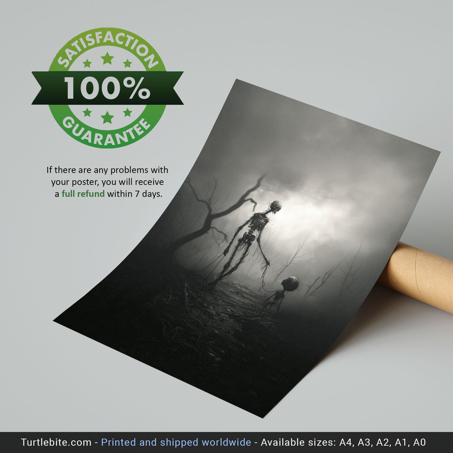 Spooky Walking the Kid Poster - Skeletal Dark Wall Art - Skull Print - Gothic Wall Decor