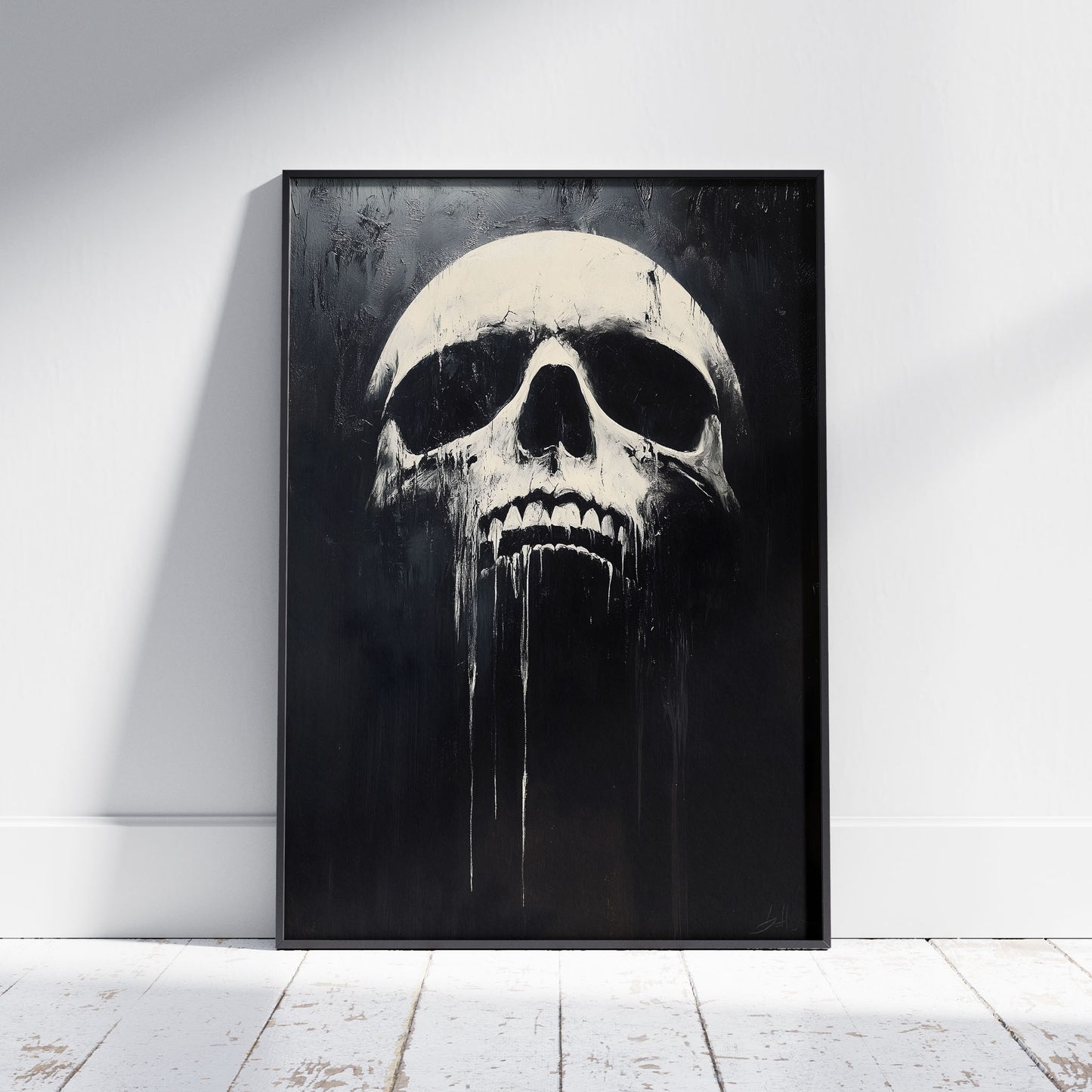 Skull Wall Art | Whimsical Art Prints | Spooky Gifts | Black and White Poster | Large Gothic Painting