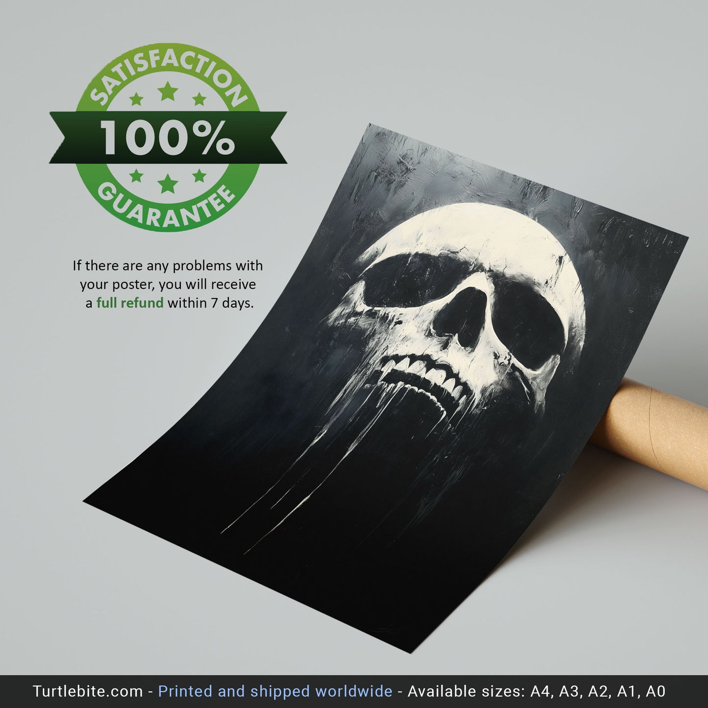 Skull Wall Art | Whimsical Art Prints | Spooky Gifts | Black and White Poster | Large Gothic Painting