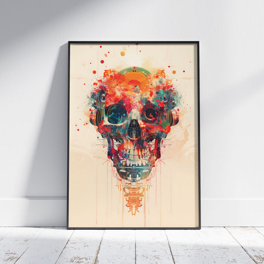 Mechanical Colorful Skull Poster - Weirdcore Art Print