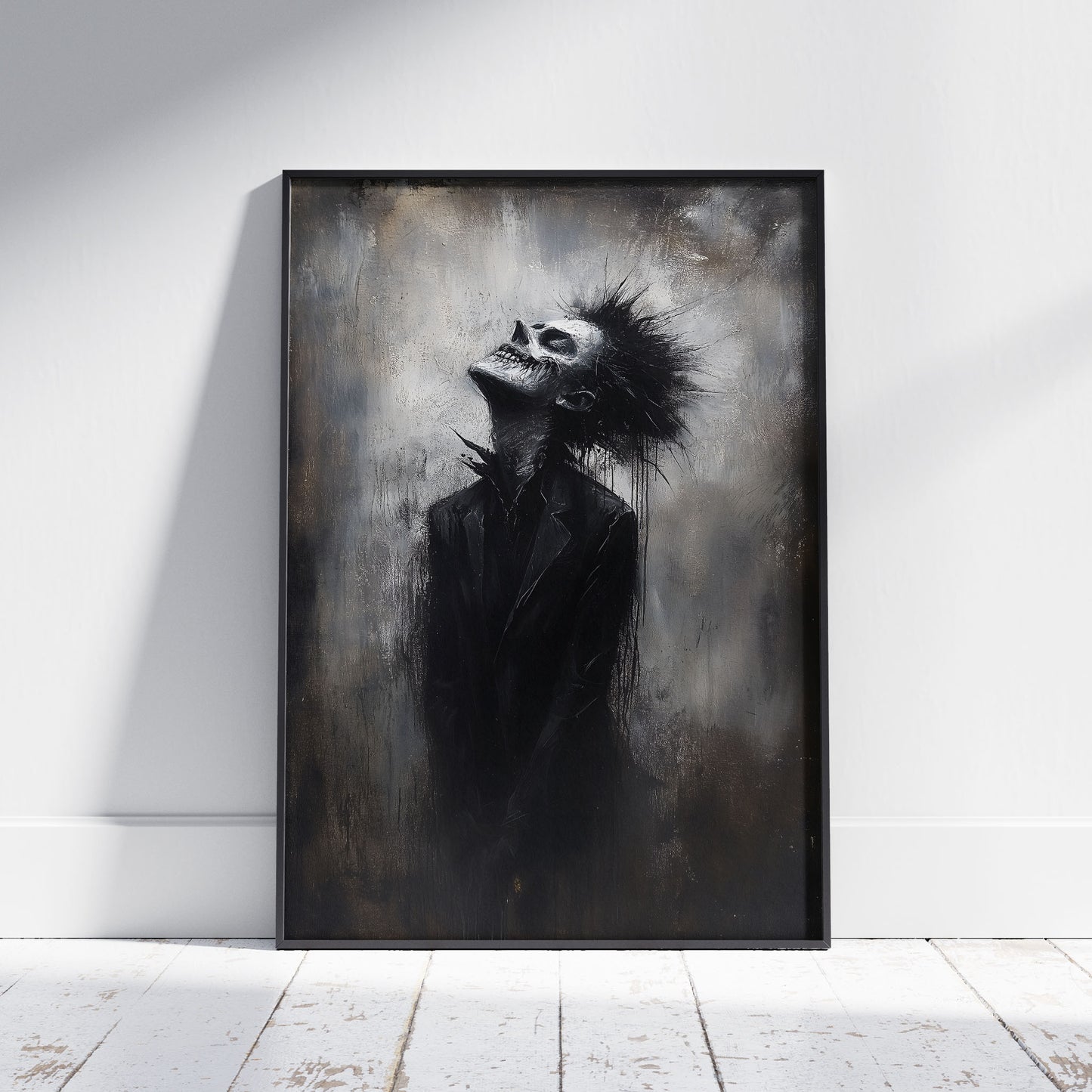 There is something in the air - Zombie Painting Poster, Dark Art Black and White Print