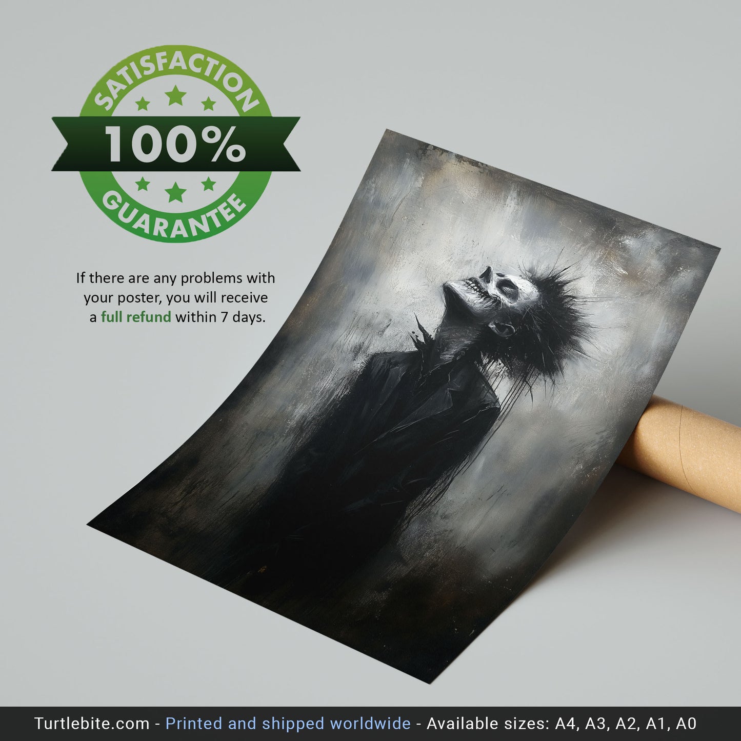 There is something in the air - Zombie Painting Poster, Dark Art Black and White Print
