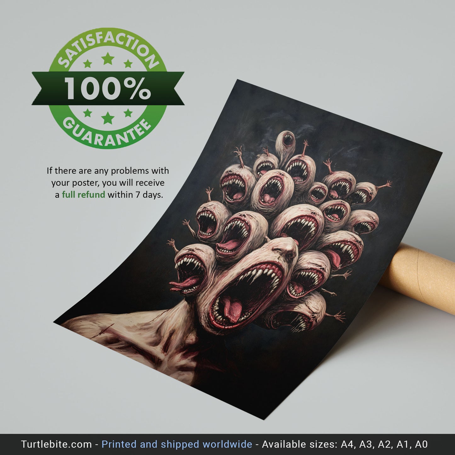 Moody Multi-Headed Monster Print - Creepy Dark Art Poster - Surreal Gory Wall Art