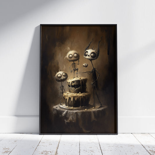 Monster's Cake Dark Wall Art Print – Creepy Cute Gothic Poster for Whimsical Decor