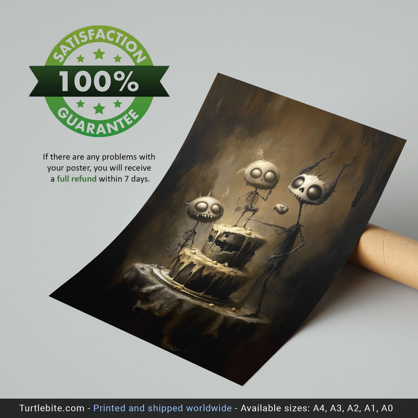 Monster's Cake Dark Wall Art Print – Creepy Cute Gothic Poster for Whimsical Decor