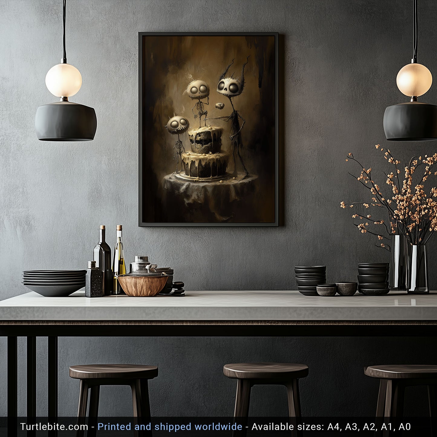 Monster's Cake Dark Wall Art Print – Creepy Cute Gothic Poster for Whimsical Decor