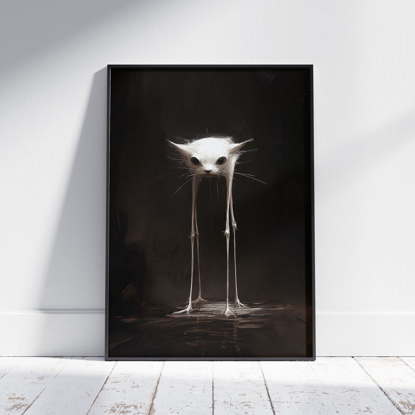 Spooky Slender Kitty Grumpy Cat Lover Poster, Dark Surreal Wall Art, Creepy Print for Horror Gifts