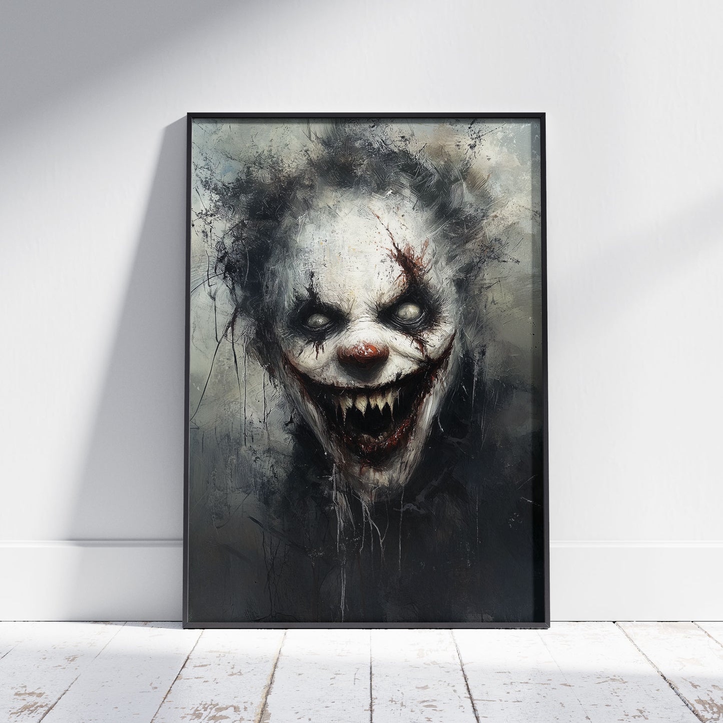 Creepy Clowncore Painting Poster, Horror Clown Wall Art, Moody Oil Painting Print