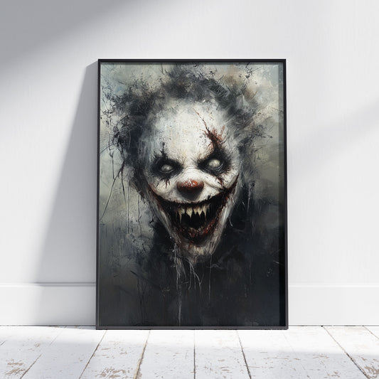 Creepy Clowncore Painting Poster, Horror Clown Wall Art, Moody Oil Painting Print