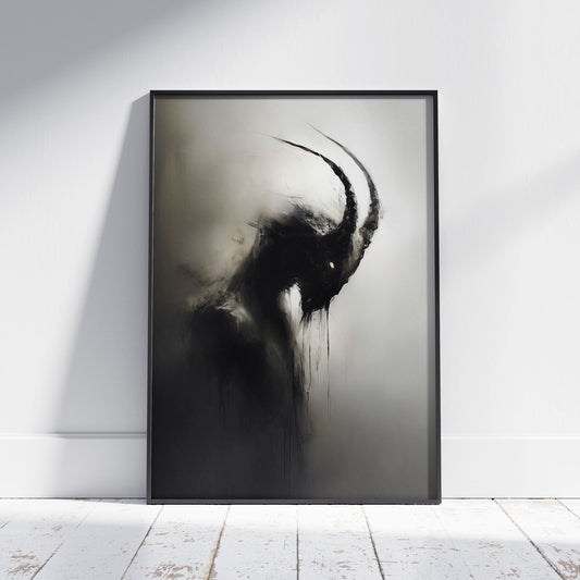 Dark Capricorn Creature Painting Poster, Creepy Mysterious Wall Art, Spooky Whimsigoth Print