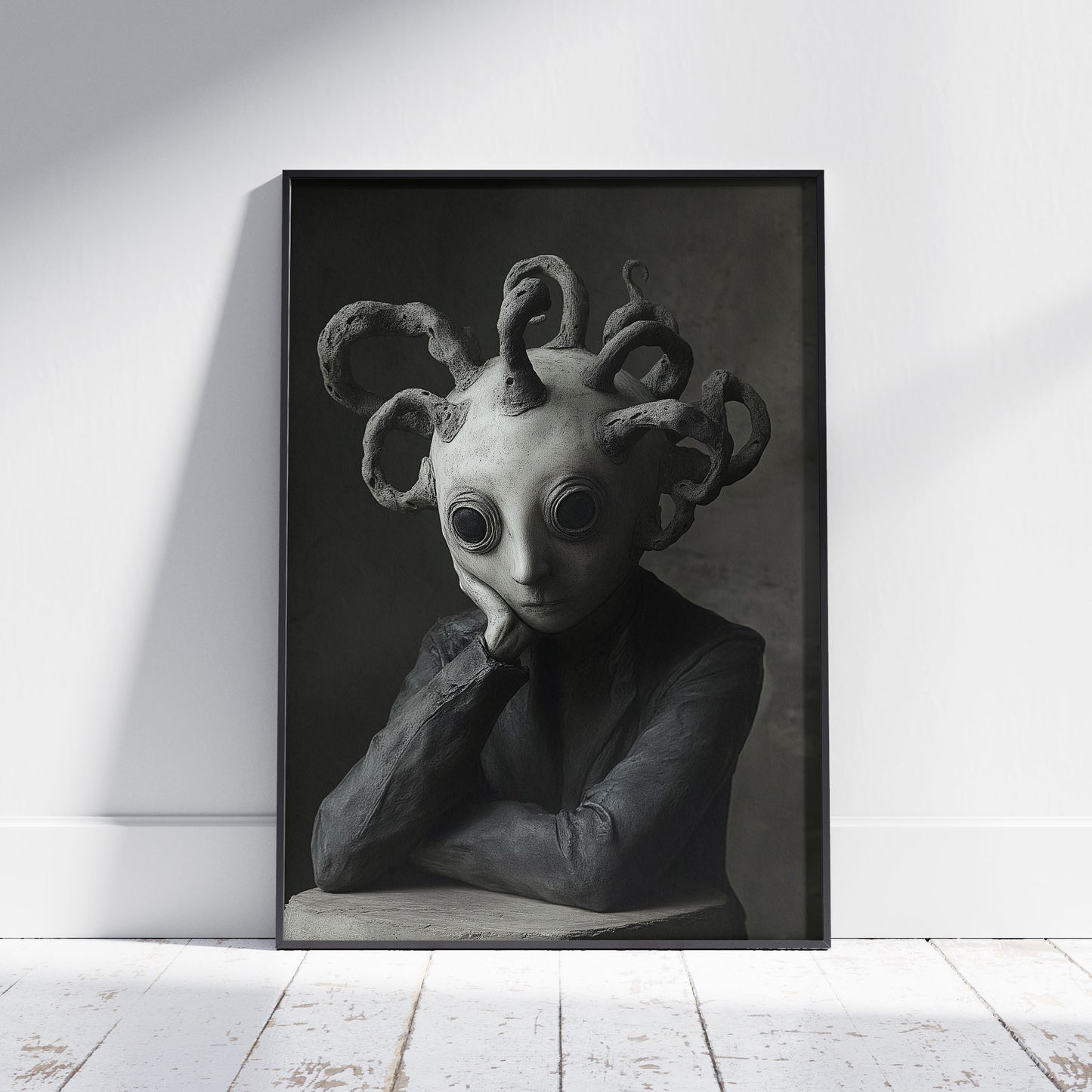 Concrete Thinker Poster, Dark Wall Art for Minimalists, Surreal Print