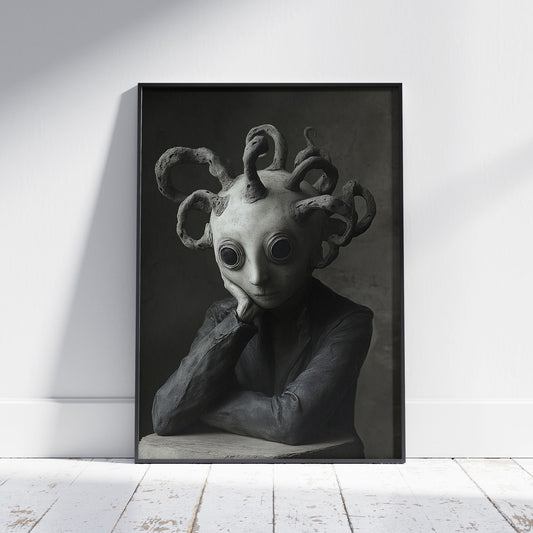 Concrete Thinker Poster, Dark Wall Art for Minimalists, Surreal Print