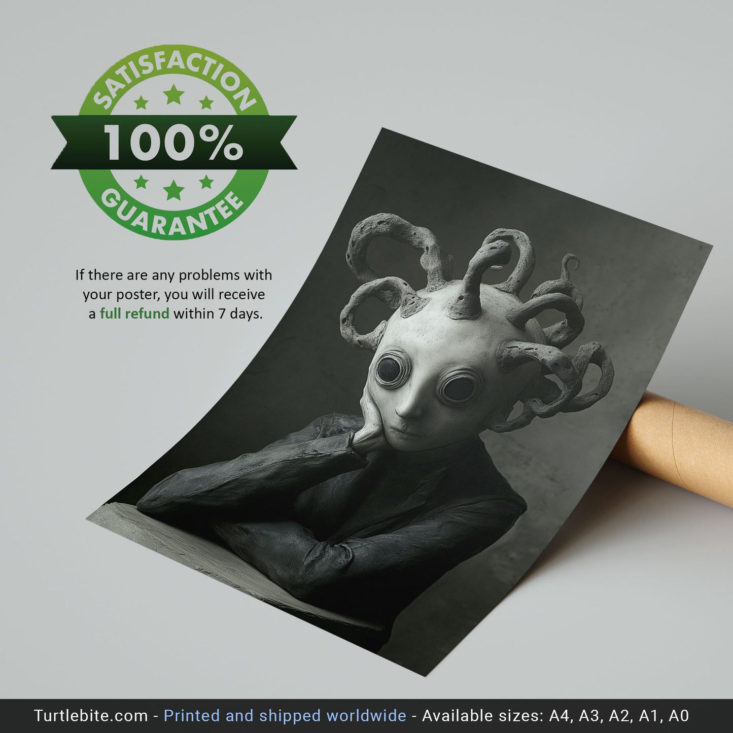 Concrete Thinker Poster, Dark Wall Art for Minimalists, Surreal Print