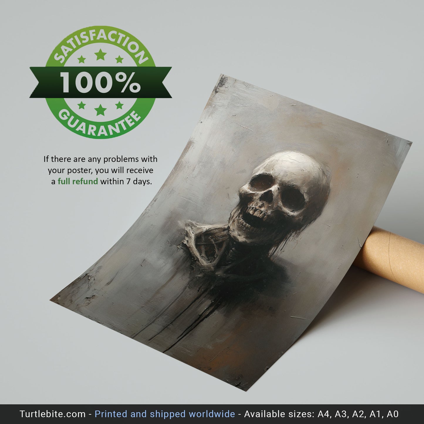 Skull Portrait Oil Painting Poster,  Spooky Wall Art for Creepy Art Lovers