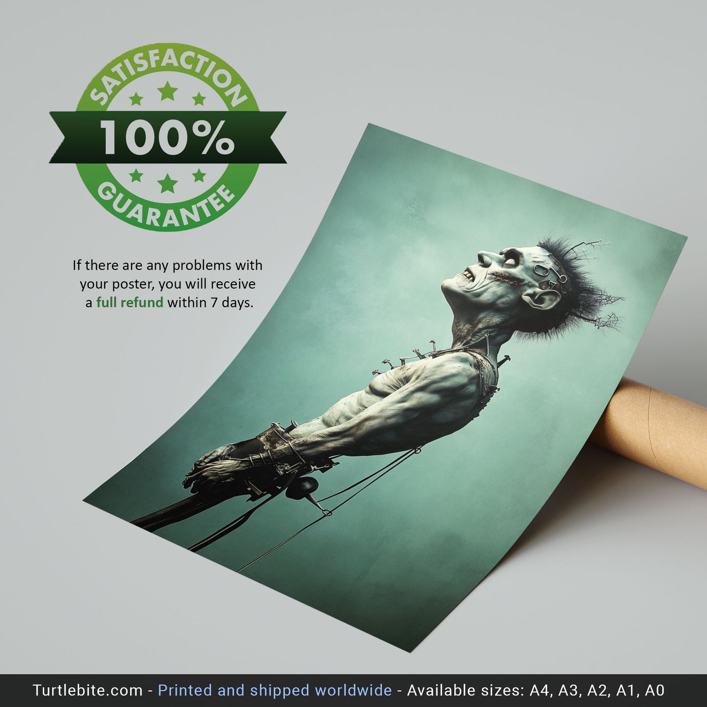 Floating Frankenstein Monster Poster, Dark Humor Wall Art, Horror Print