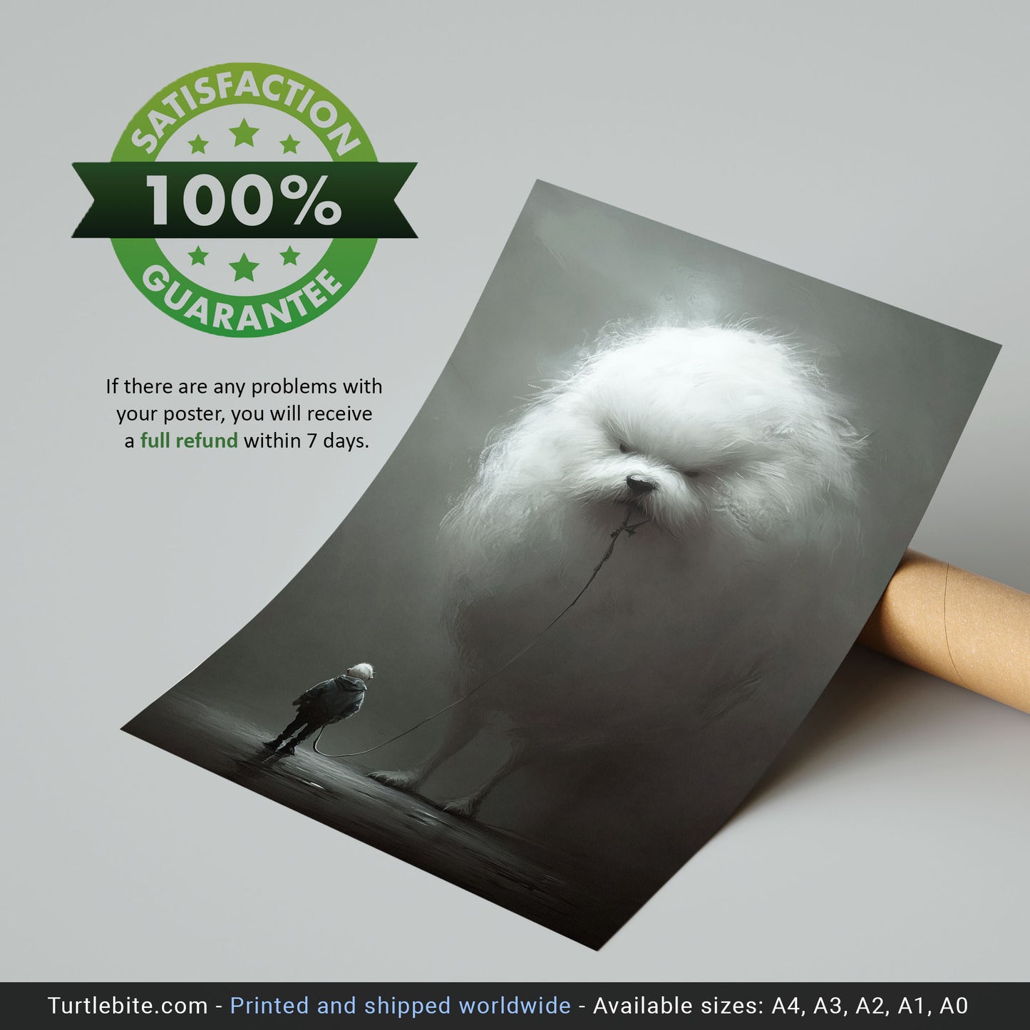 Grumpy Dog Walk Painting Poster, Weird Wall Art for Dog Lovers, Quirky Moody Dark Art Print