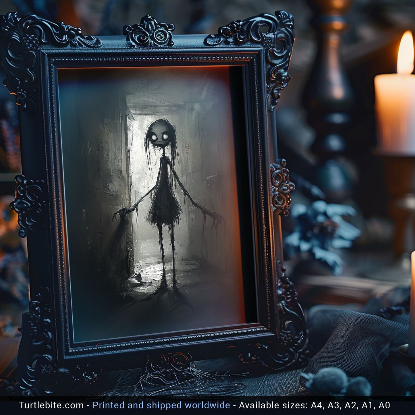Little Lost Girl Painting Poster, Spooky Horror Wall Decor, Weird Art Painting