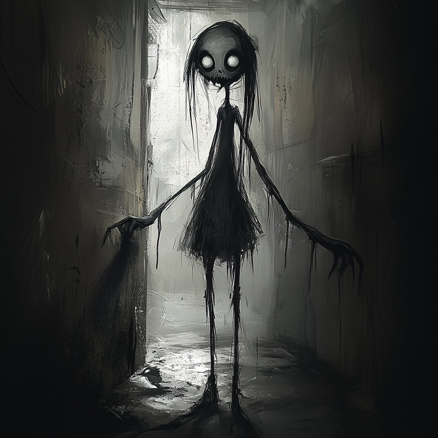 Little Lost Girl Painting Poster, Spooky Horror Wall Decor, Weird Art Painting