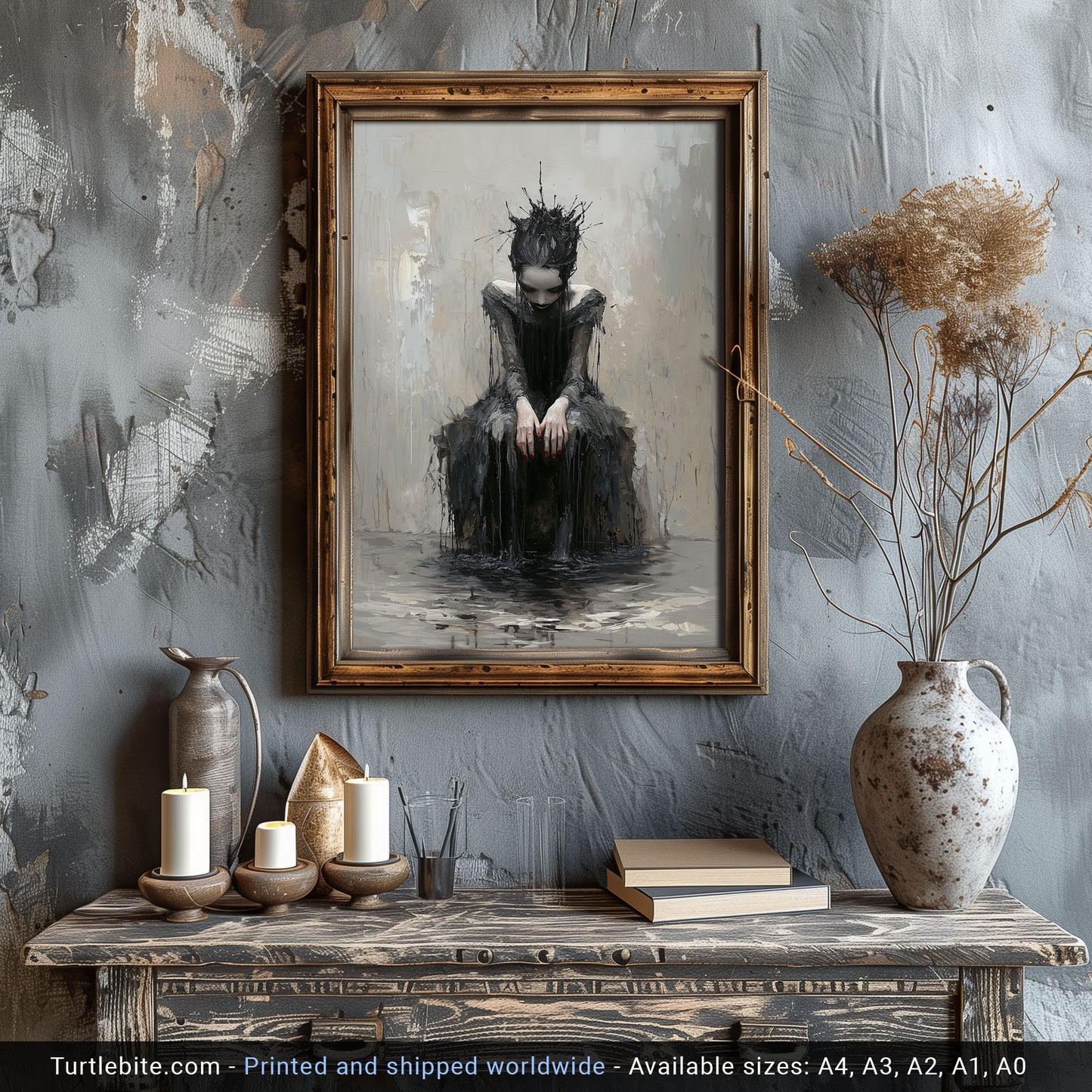 The Forgotten Princess Gothic Painting, Dark Moody Wall Art, Victorian Witchcraft Print, Dark Fantasy Artwork
