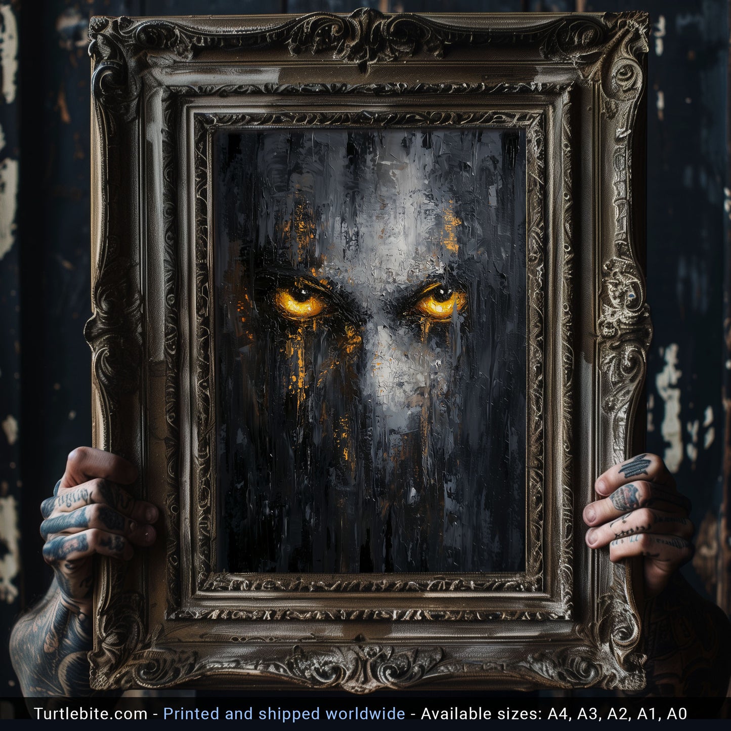 Dark Face Painting, Gothic Glowing Eyes Print, Horror Wall Decor, Dark Moody Artwork