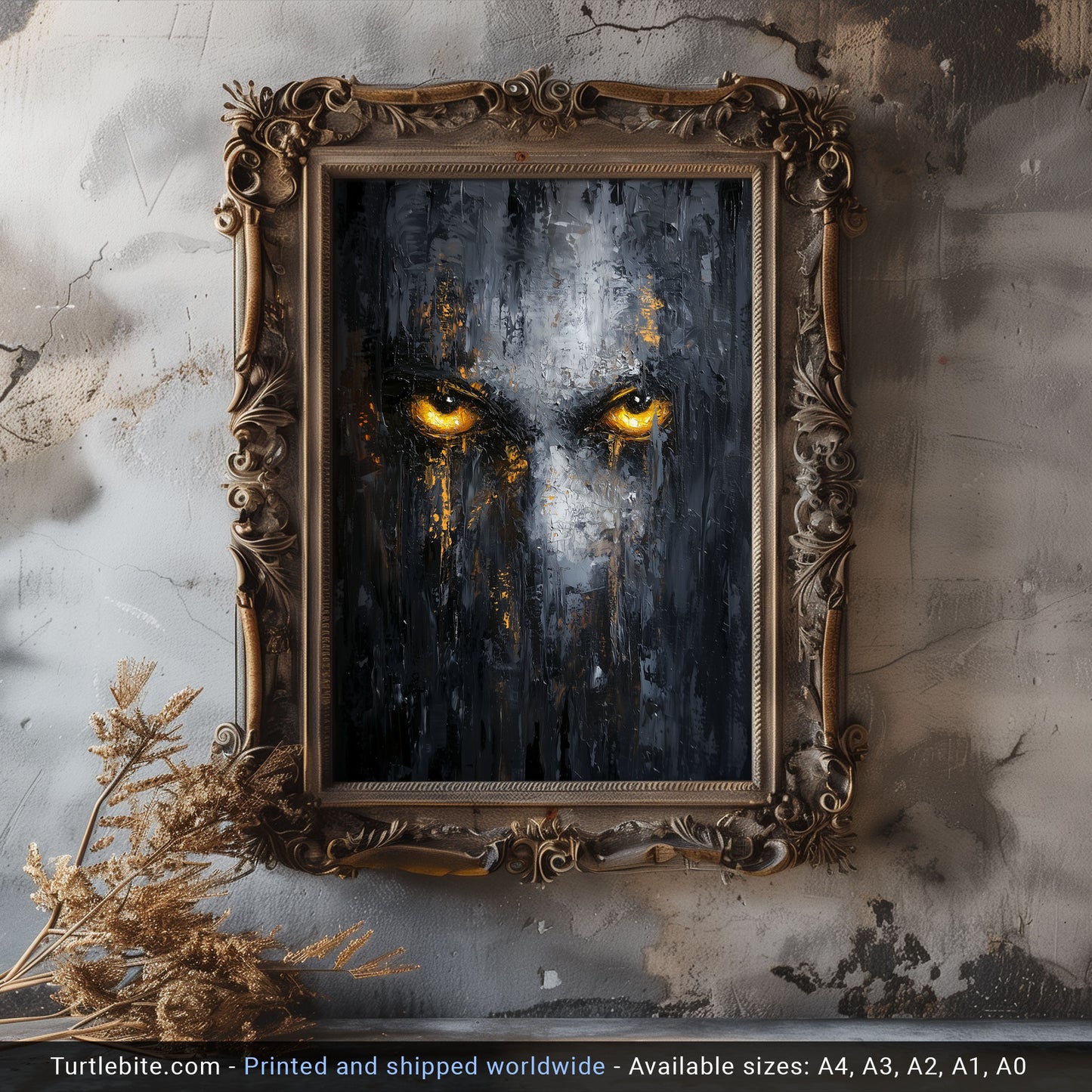 Dark Face Painting, Gothic Glowing Eyes Print, Horror Wall Decor, Dark Moody Artwork