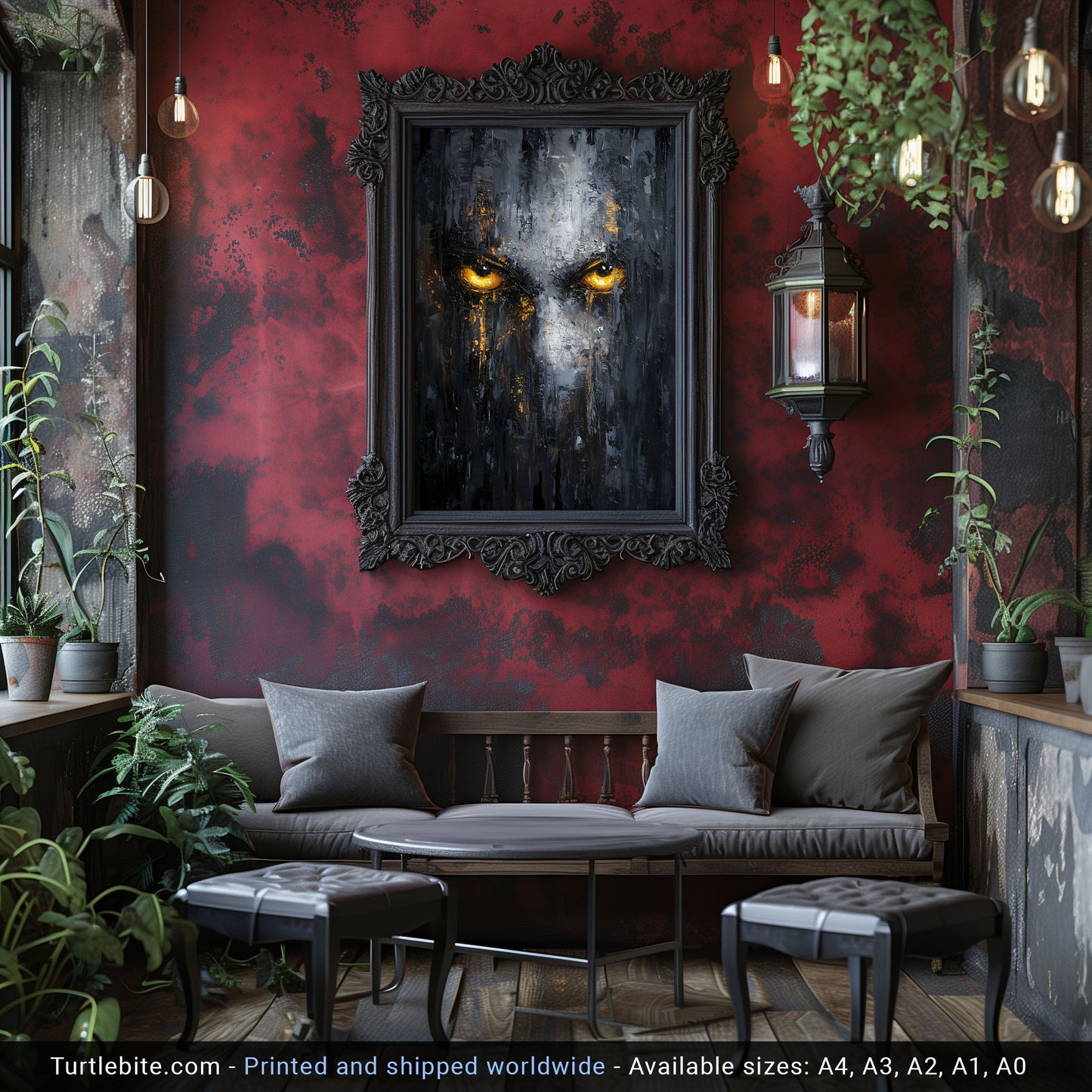 Dark Face Painting, Gothic Glowing Eyes Print, Horror Wall Decor, Dark Moody Artwork