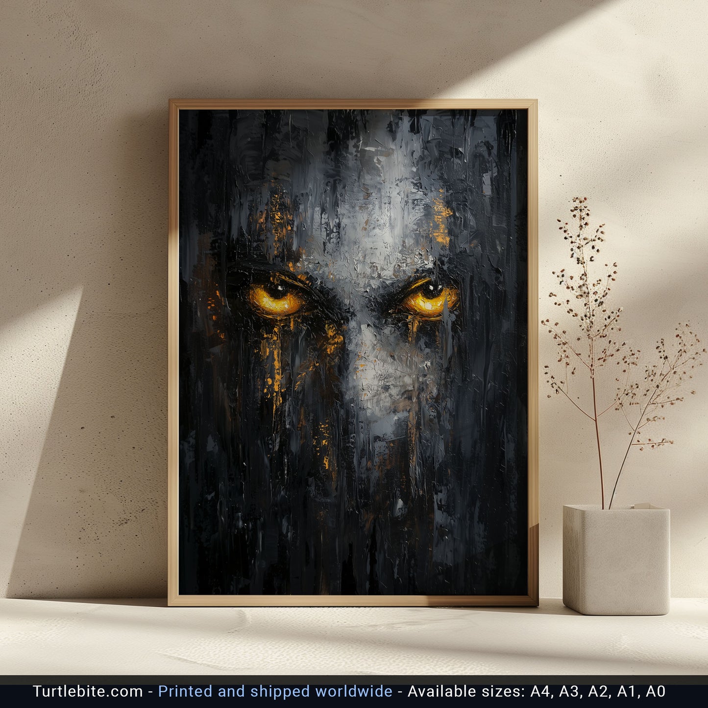 Dark Face Painting, Gothic Glowing Eyes Print, Horror Wall Decor, Dark Moody Artwork