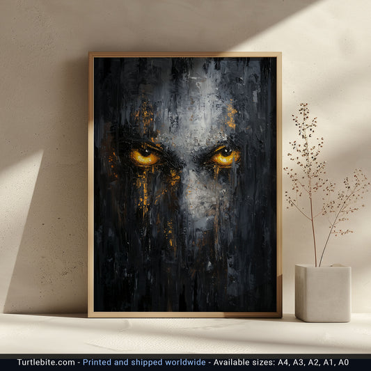 Dark Face Painting, Gothic Glowing Eyes Print, Horror Wall Decor, Dark Moody Artwork