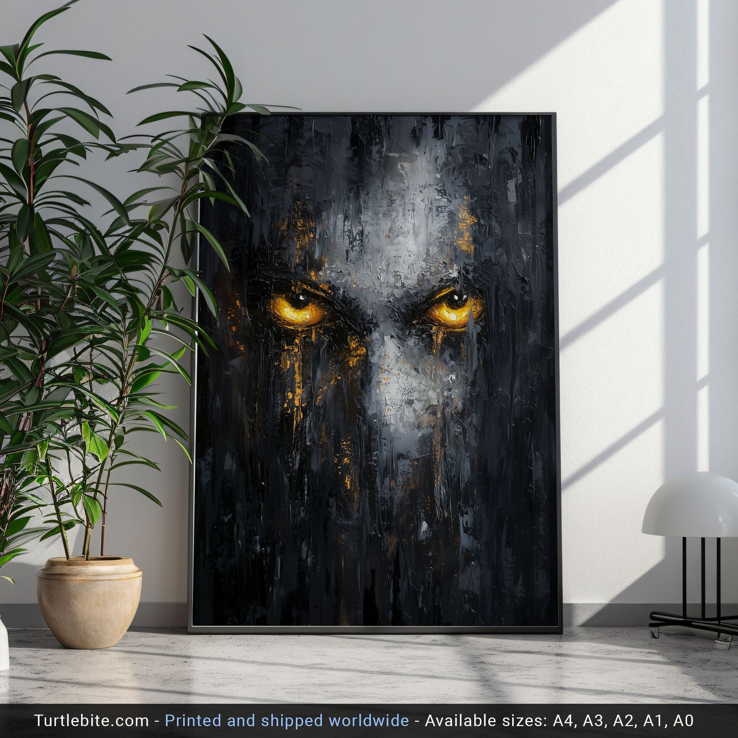 Dark Face Painting, Gothic Glowing Eyes Print, Horror Wall Decor, Dark Moody Artwork