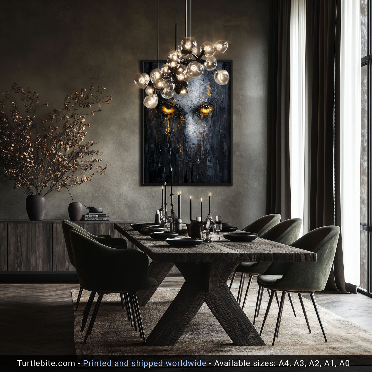 Dark Face Painting, Gothic Glowing Eyes Print, Horror Wall Decor, Dark Moody Artwork