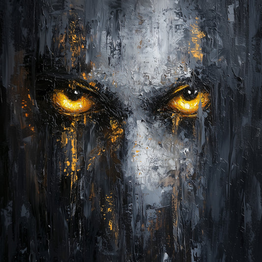 Dark Face Painting, Gothic Glowing Eyes Print, Horror Wall Decor, Dark Moody Artwork