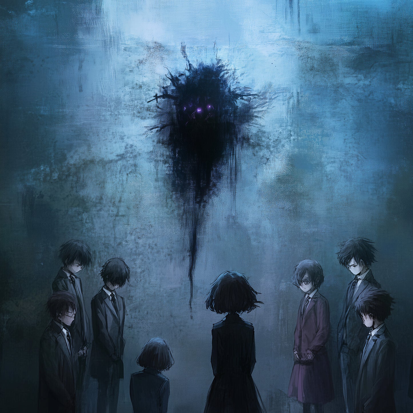 High-resolution digital illustration featuring a captivating blend of dark academia and manga style, with intricate details, expressive characters, and dramatic lighting.