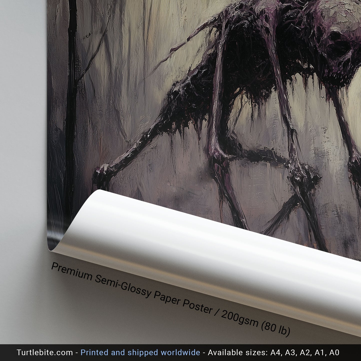 Broken Creature in Misty Forest Poster, Nightmare Painting, Horror Poster, Gothic Wall Art