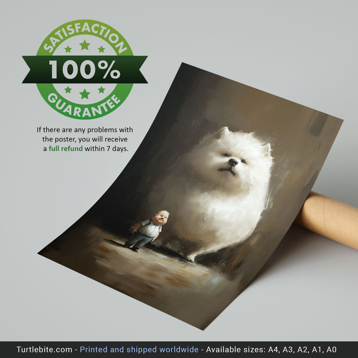 Surreal Little Boy with his Dog Painting, Dark Humor Wall Art, Comic Surrealism, Satirical Art