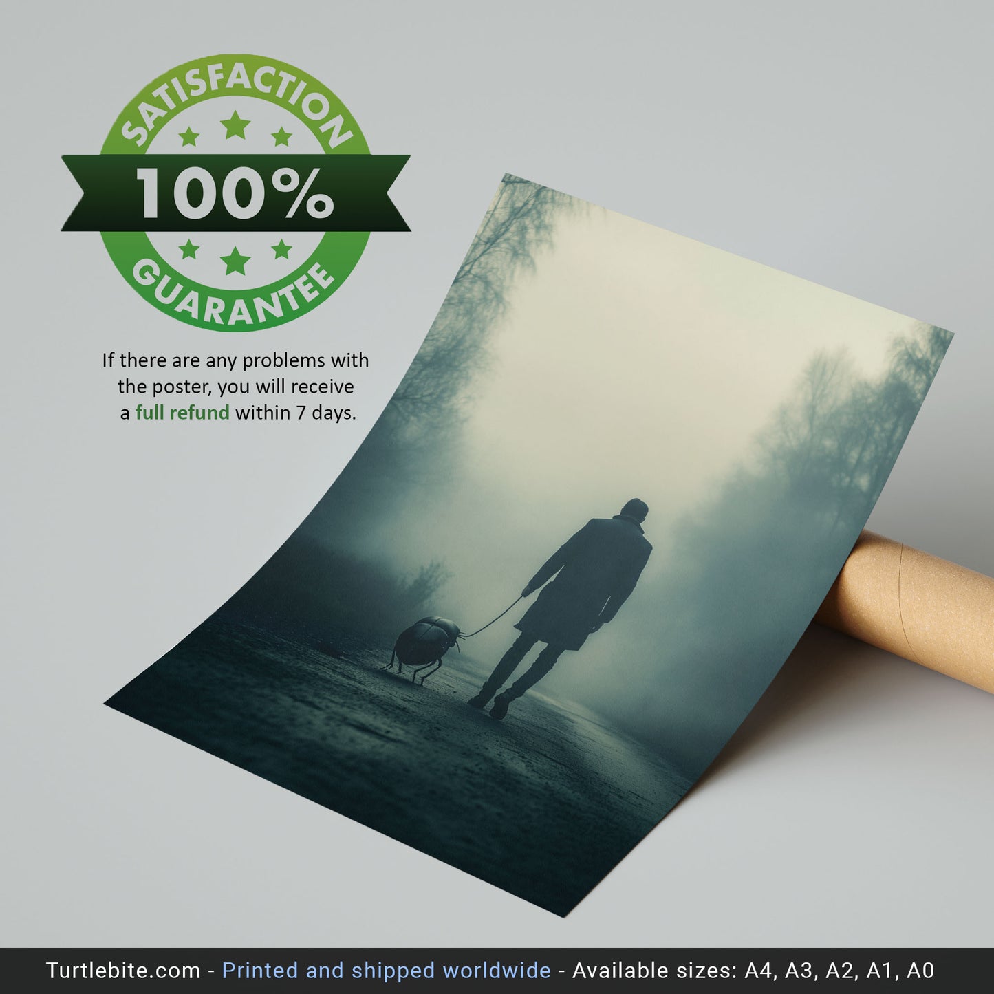 Dark Creepy Walking the Bug Wall Art, Moody Weird Poster Print, Quirky Home Decor, Spooky Absurd Art