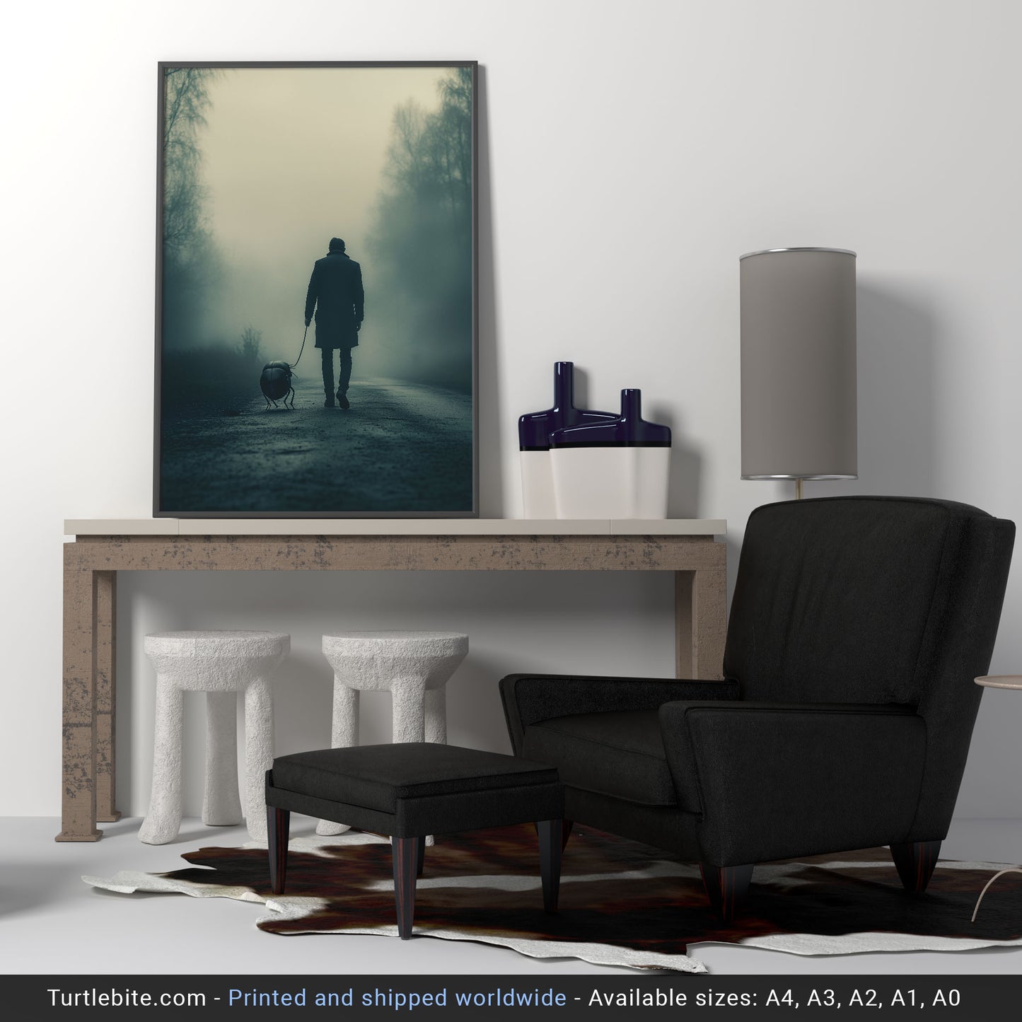 Dark Creepy Walking the Bug Wall Art, Moody Weird Poster Print, Quirky Home Decor, Spooky Absurd Art