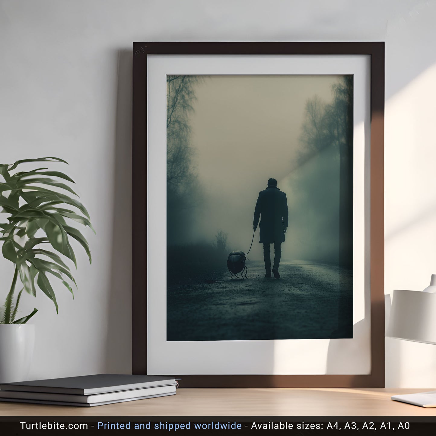 Dark Creepy Walking the Bug Wall Art, Moody Weird Poster Print, Quirky Home Decor, Spooky Absurd Art