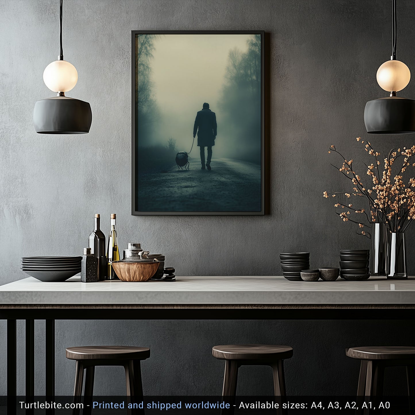 Dark Creepy Walking the Bug Wall Art, Moody Weird Poster Print, Quirky Home Decor, Spooky Absurd Art