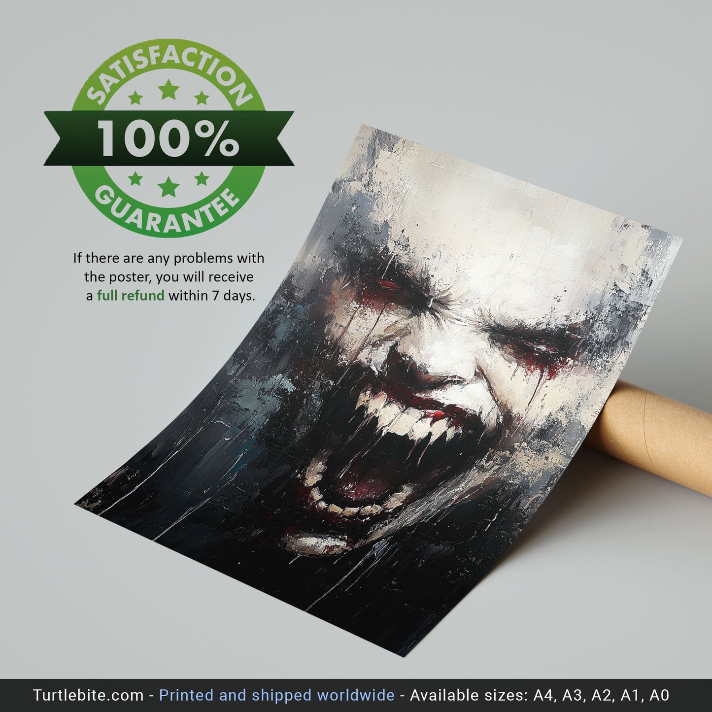 Devilish Grimace Poster Print, Diabolical Face Painting, Scary Pictures, Horror Artwork, Gothic Wall Art, Creepy Stuff