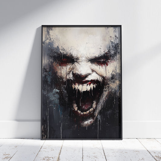 Devilish Grimace Poster Print, Diabolical Face Painting, Scary Pictures, Horror Artwork, Gothic Wall Art, Creepy Stuff