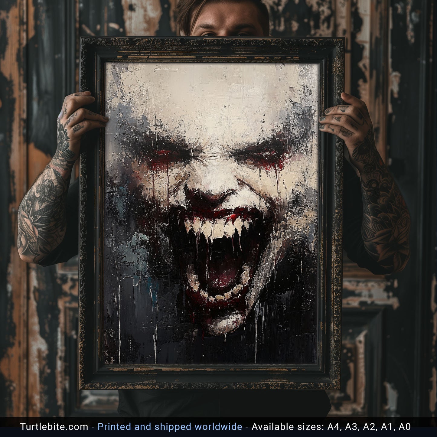 Devilish Grimace Poster Print, Diabolical Face Painting, Scary Pictures, Horror Artwork, Gothic Wall Art, Creepy Stuff