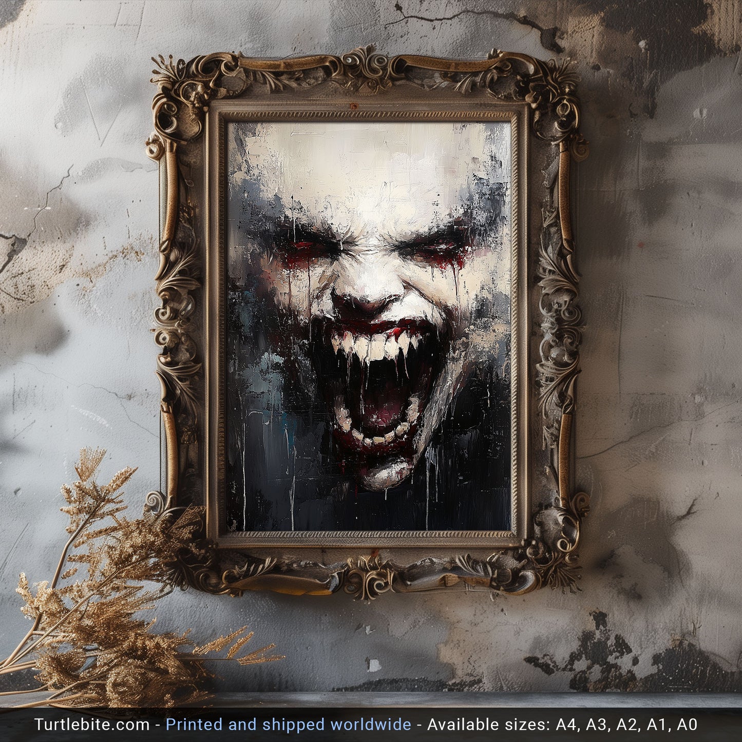 Devilish Grimace Poster Print, Diabolical Face Painting, Scary Pictures, Horror Artwork, Gothic Wall Art, Creepy Stuff
