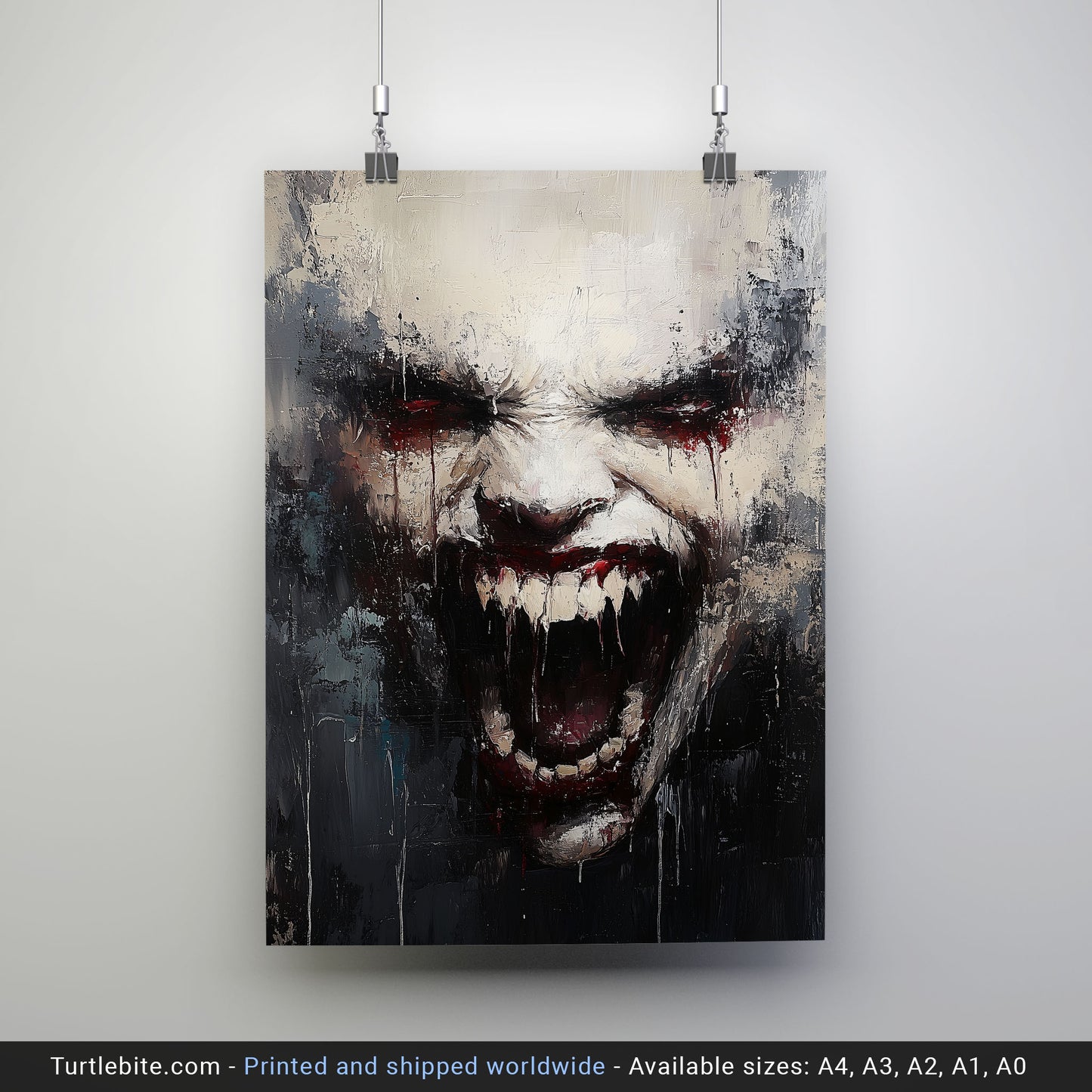 Devilish Grimace Poster Print, Diabolical Face Painting, Scary Pictures, Horror Artwork, Gothic Wall Art, Creepy Stuff