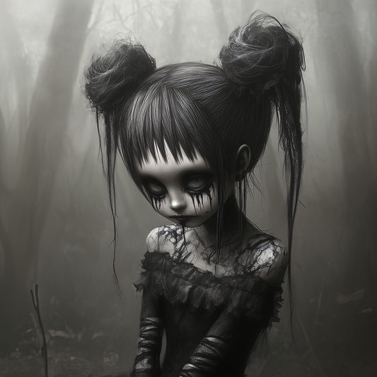Gothic Girl in Forest Poster Print, Creepy Cute Wall Art, Art Prints Spooky, Alternative Home Decor, Halloween Gift for her