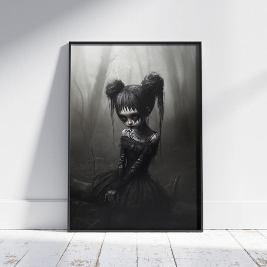 Gothic Girl in Forest Poster Print, Creepy Cute Wall Art, Art Prints Spooky, Alternative Home Decor, Halloween Gift for her
