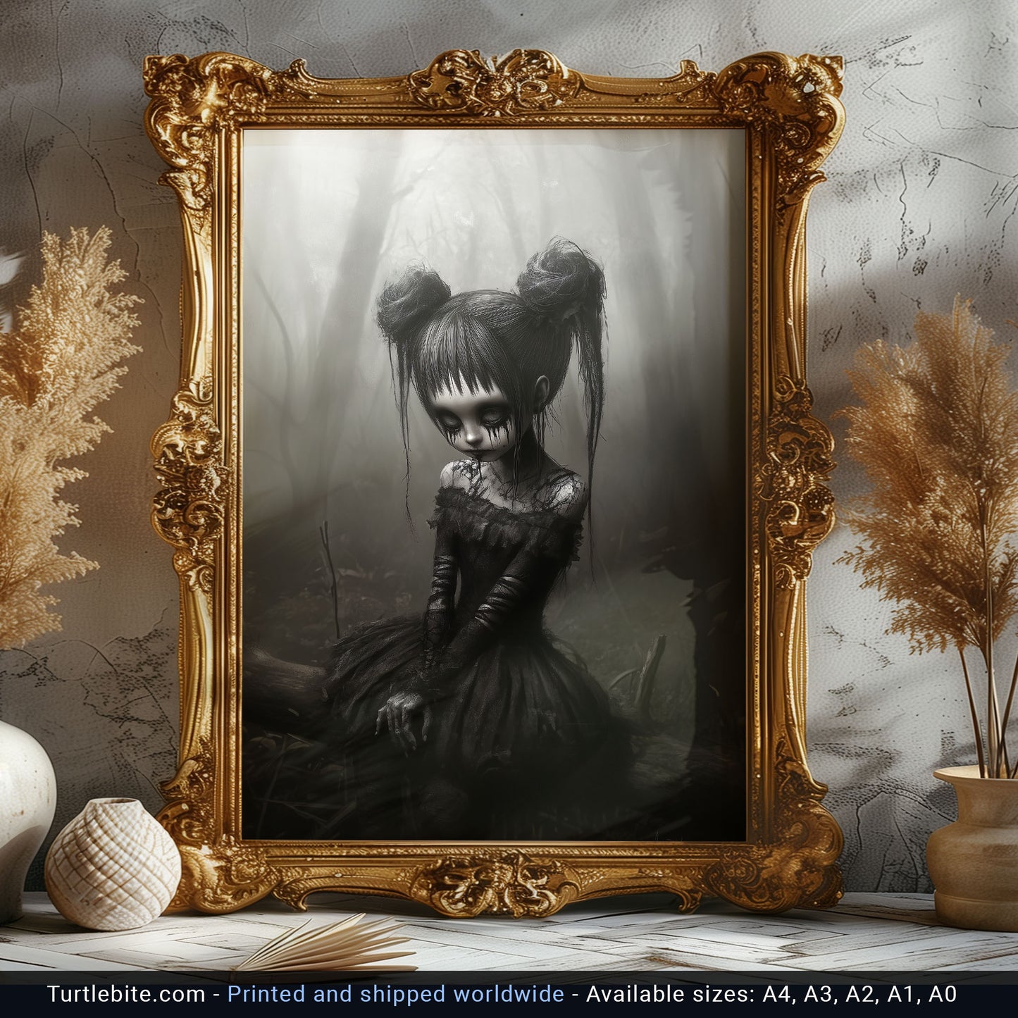 Gothic Girl in Forest Poster Print, Creepy Cute Wall Art, Art Prints Spooky, Alternative Home Decor, Halloween Gift for her